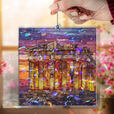 Parthenon Acrylic Suncatcher, Ancient Greek Temple Window Hanging with Sunset Colors, Travel Inspired Stained Glass Style Home Decor Gift